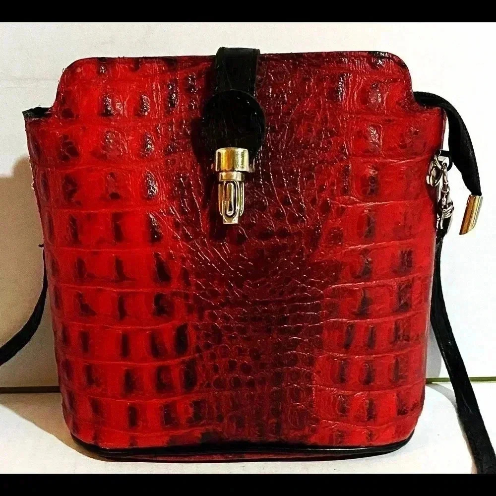 Handcrafted vintage croc leather crossbody handbag